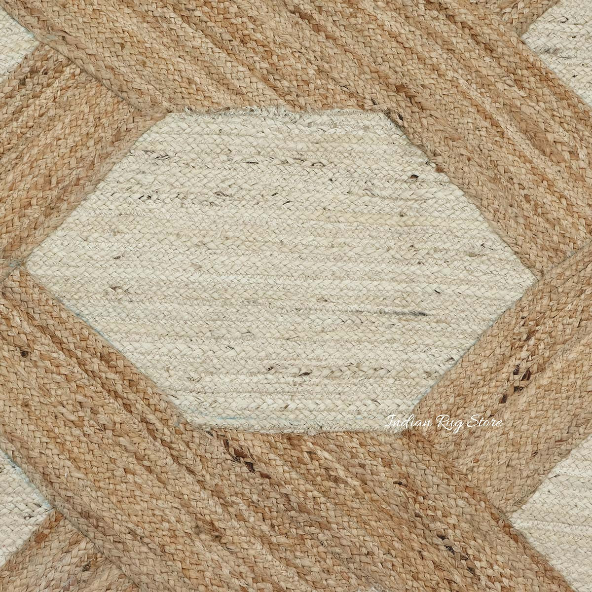 Indian Hand Braided Beige White Jute Dining Area Rug