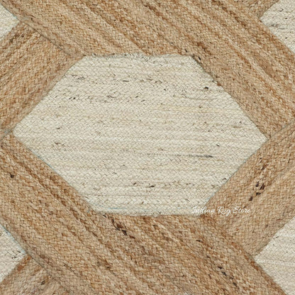 Indian Hand Braided Beige White Jute Dining Area Rug