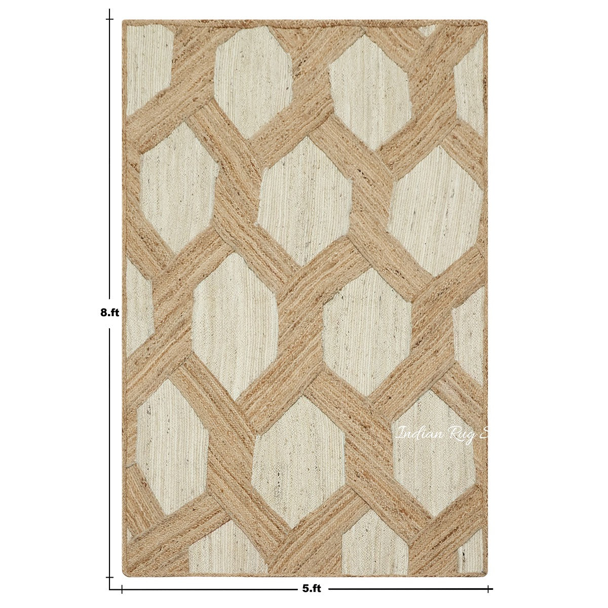 Indian Hand Braided Beige White Jute Dining Area Rug