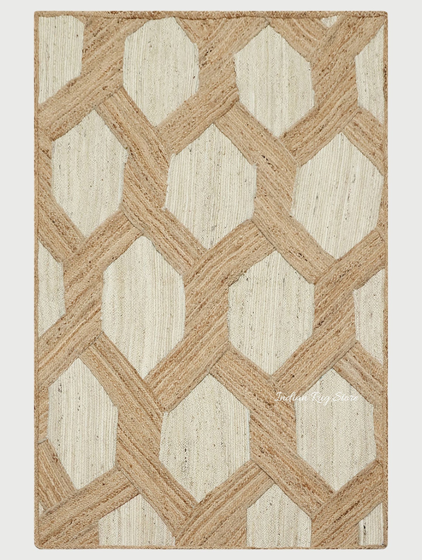 Indian Hand Braided Beige White Jute Dining Area Rug