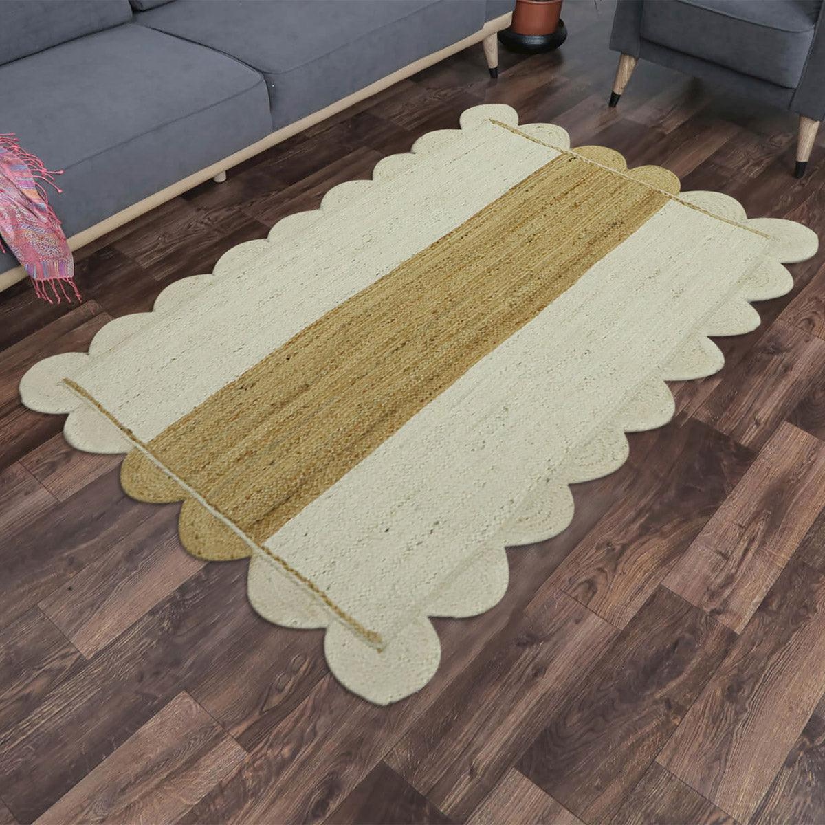 Hand Braided Jute Scalloped Attractive Living Area Rug - Indian Rug Store