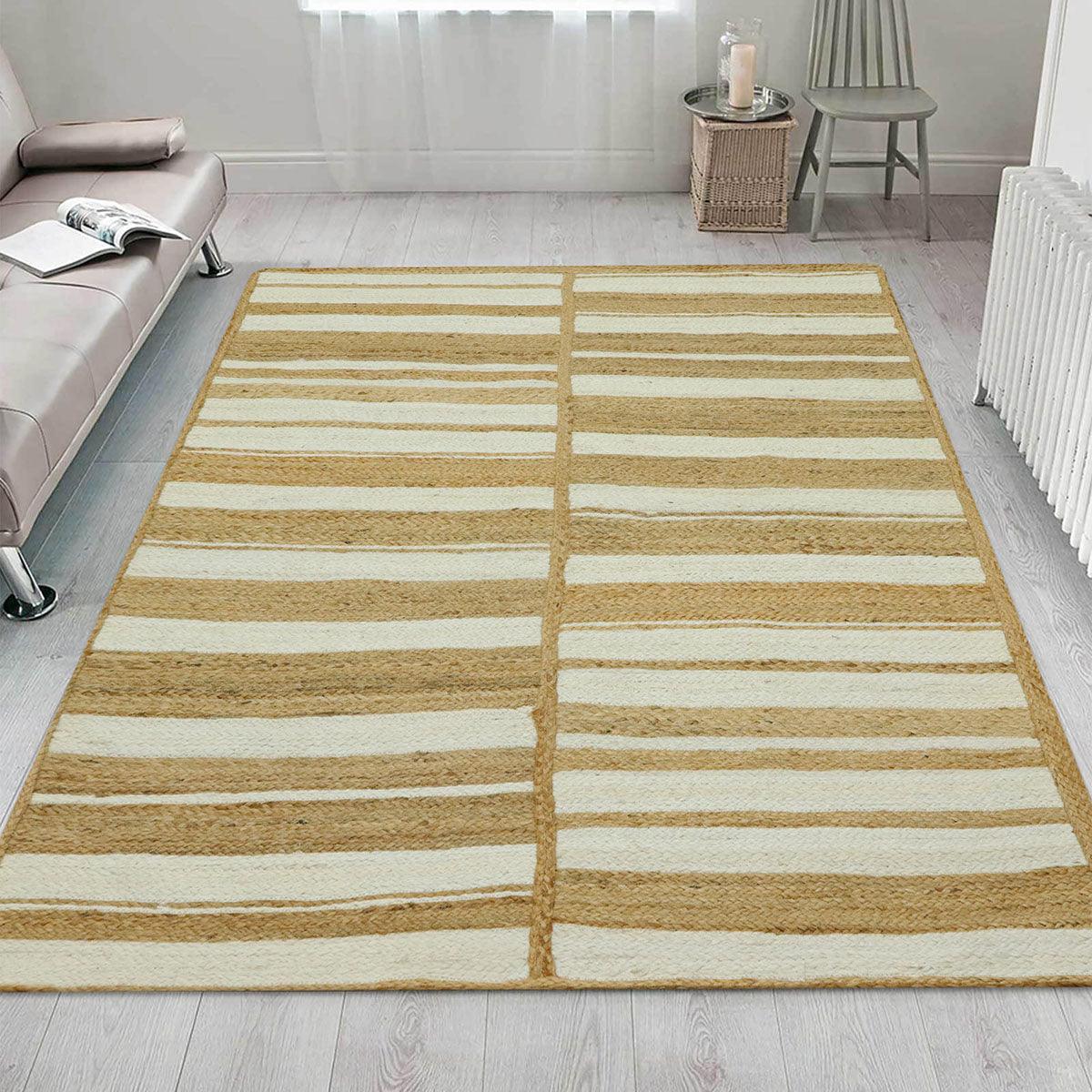 Handmade Hand Braided Jute Striped Modern Area Rug - Indian Rug Store