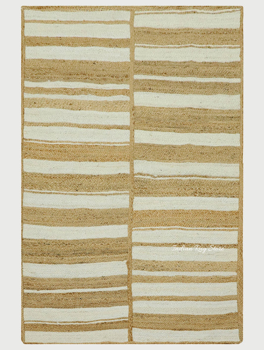 Handmade Hand Braided Jute Striped Modern Area Rug