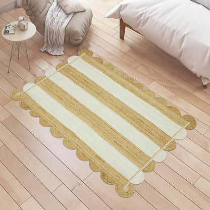 Hand Braided Jute Scalloped Attractive Designer Area Rug - Indian Rug Store