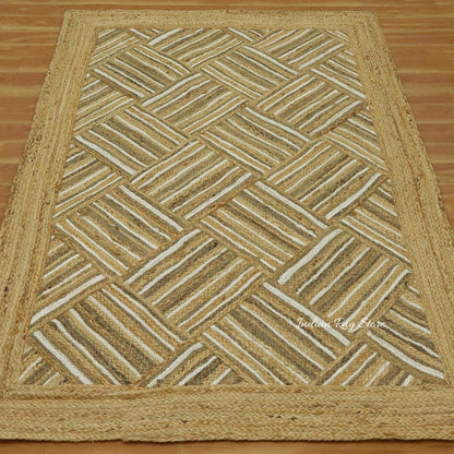 Indian Hand Braided Beige Jute Designer Large Area Rug