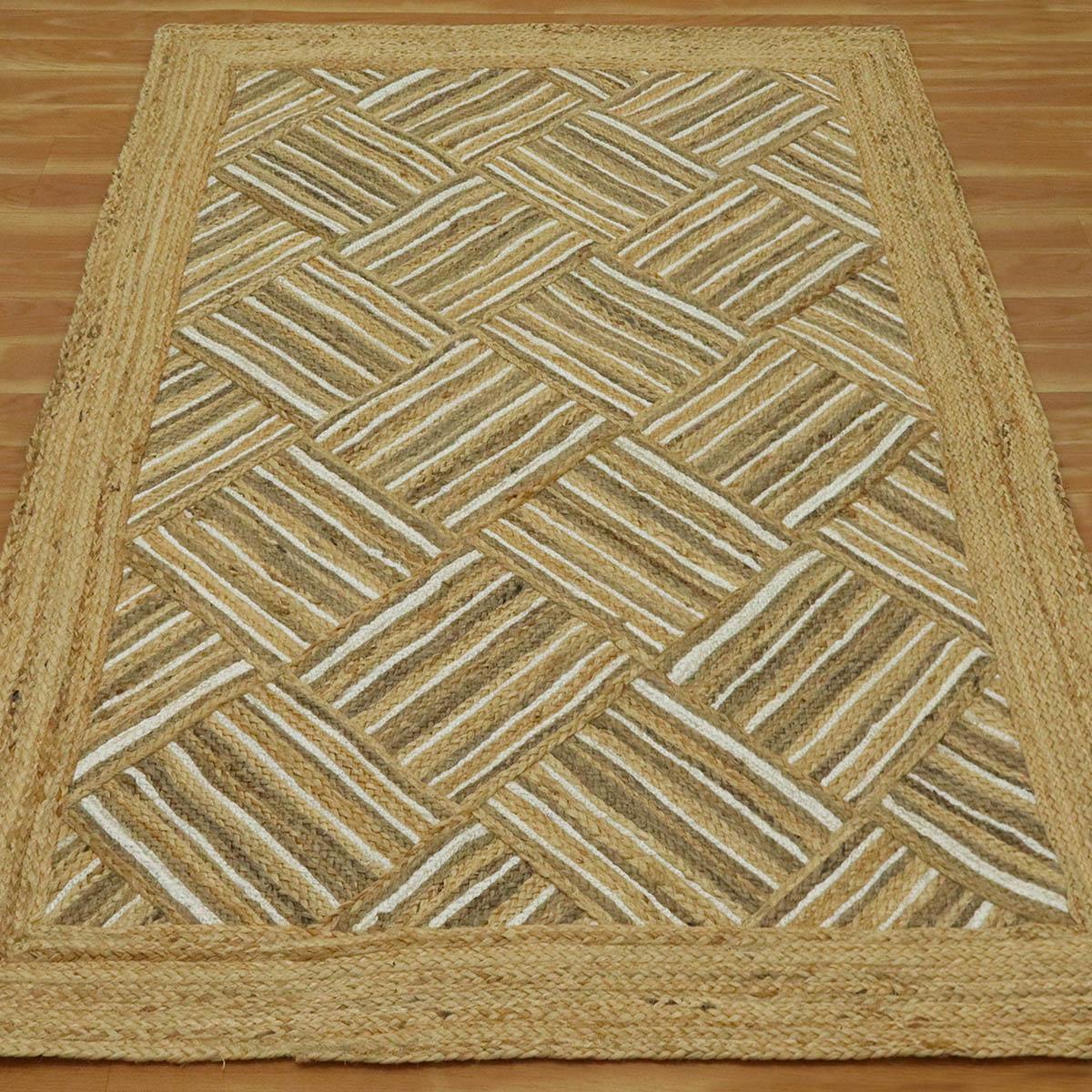 Indian Hand Braided Beige Jute Designer Large Area Rug - Indian Rug Store