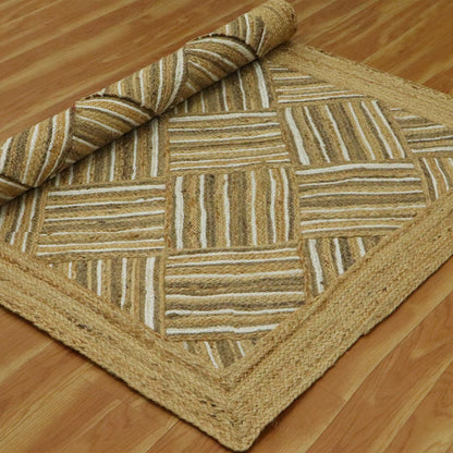 Indian Hand Braided Beige Jute Designer Large Area Rug - Indian Rug Store