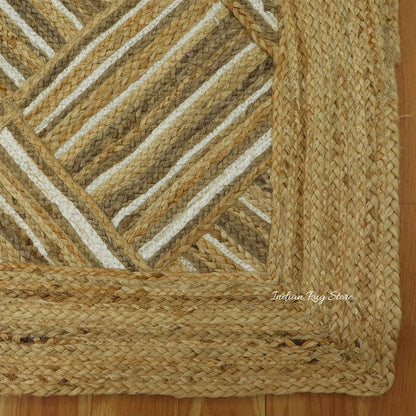 Indian Hand Braided Beige Jute Designer Large Area Rug