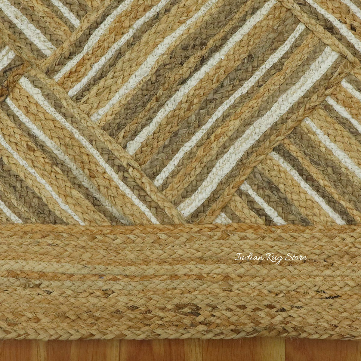 Indian Hand Braided Beige Jute Designer Large Area Rug