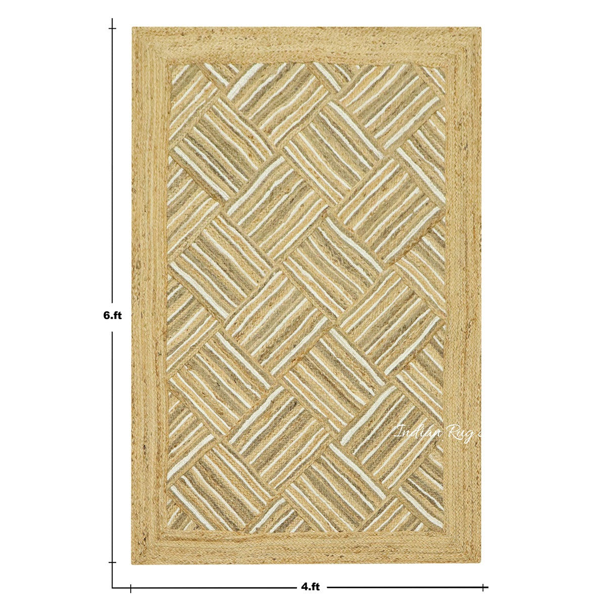 Indian Hand Braided Beige Jute Designer Large Area Rug