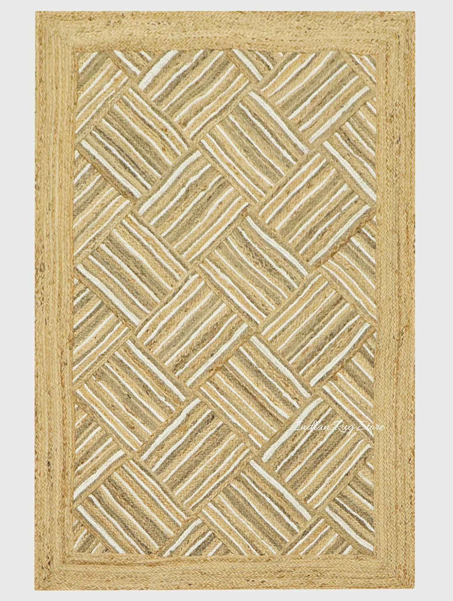 Indian Hand Braided Beige Jute Designer Large Area Rug