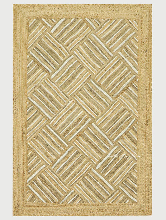 Indian Hand Braided Beige Jute Designer Large Area Rug