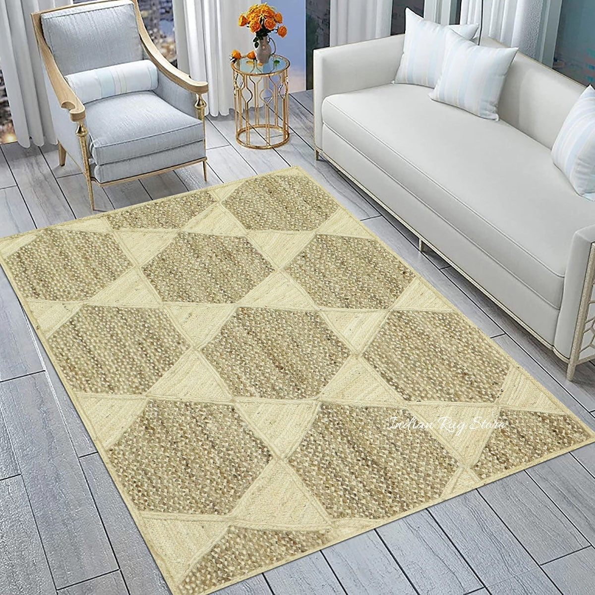 Hand Braided White Beige Jute Home Decor Area Rug