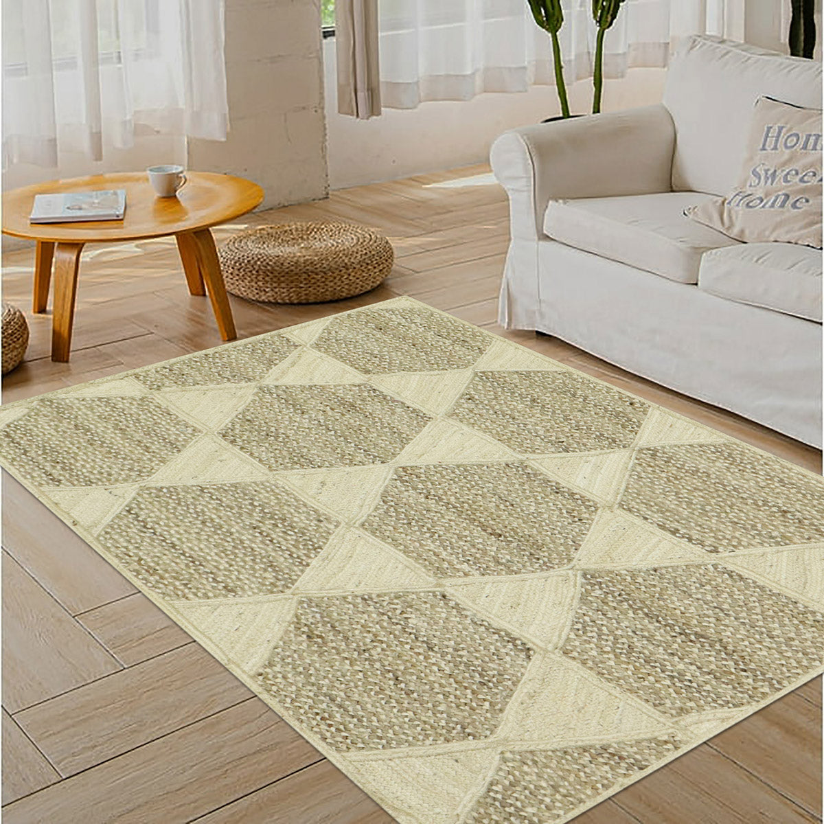 Hand Braided White Beige Jute Home Decor Area Rug - Indian Rug Store