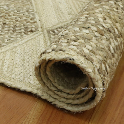 Hand Braided White Beige Jute Home Decor Area Rug