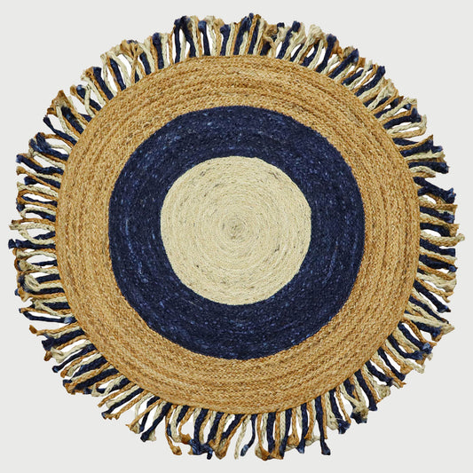 Hand Braided Black Beige Round Flat Weave Jute Rug - Indian Rug Store