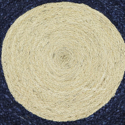 Hand Braided Black Beige Round Flat Weave Jute Rug