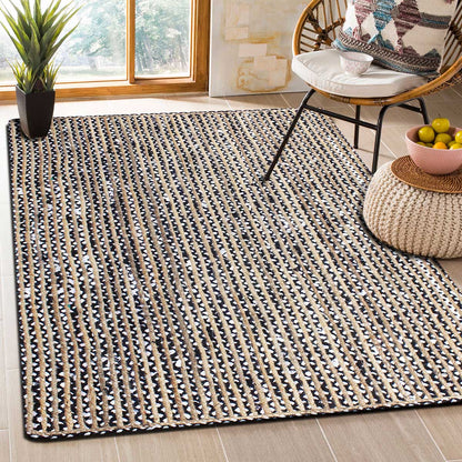 Black Multicolor Hand Braided Beautifull Living Rom Decor Cotton Jute Rug - Indian Rug Store