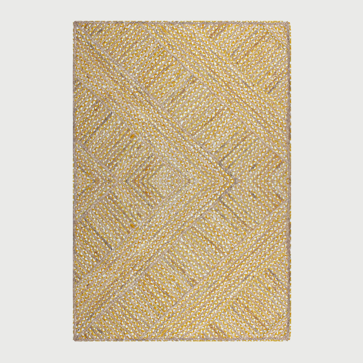 Geometric Yellow Beige Hand Braided Hall Way Decor Cotton Jute Rug - Indian Rug Store