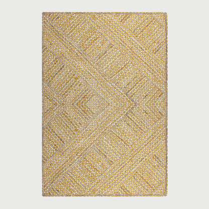 Geometric Yellow Beige Hand Braided Hall Way Decor Cotton Jute Rug - Indian Rug Store