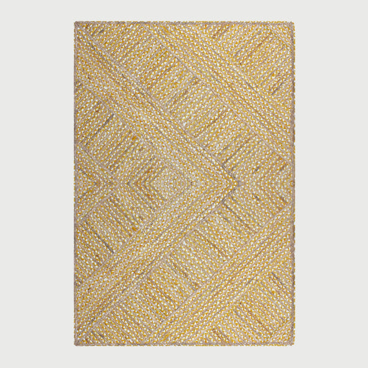 Geometric Yellow Beige Hand Braided Hall Way Decor Cotton Jute Rug - Indian Rug Store