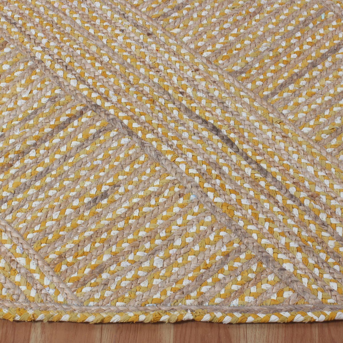 Geometric Yellow Beige Hand Braided Hall Way Decor Cotton Jute Rug - Indian Rug Store