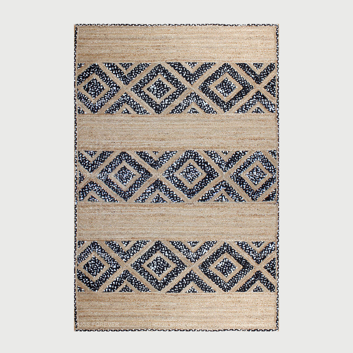 Geometric Beige Black Hand Braided Hall Way Decor Cotton Jute Rug - Indian Rug Store