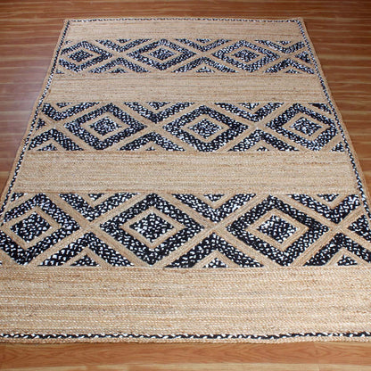 Geometric Beige Black Hand Braided Hall Way Decor Cotton Jute Rug - Indian Rug Store