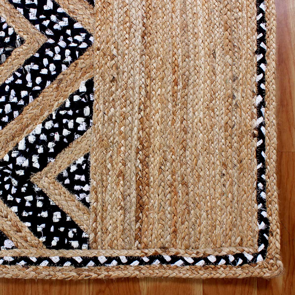 Geometric Beige Black Hand Braided Hall Way Decor Cotton Jute Rug - Indian Rug Store