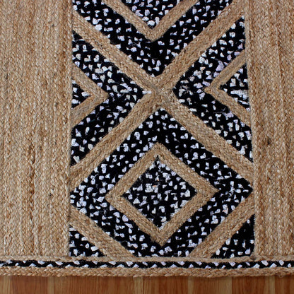 Geometric Beige Black Hand Braided Hall Way Decor Cotton Jute Rug - Indian Rug Store