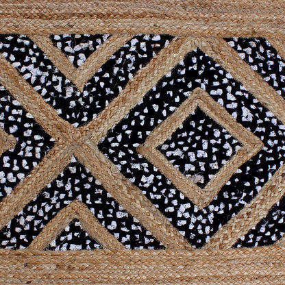 Geometric Beige Black Hand Braided Hall Way Decor Cotton Jute Rug - Indian Rug Store