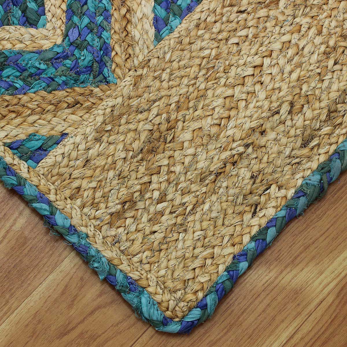 Geometric Beige Blue Hand Braided Hall Way Decor Cotton Jute Rug - Indian Rug Store