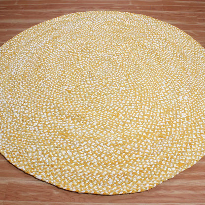 Oriental Yellow Hand Braided Cotton Chindi Lake House Round Area Rug - Indian Rug Store