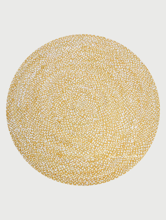 Oriental Yellow Hand Braided Cotton Chindi Lake House Round Area Rug