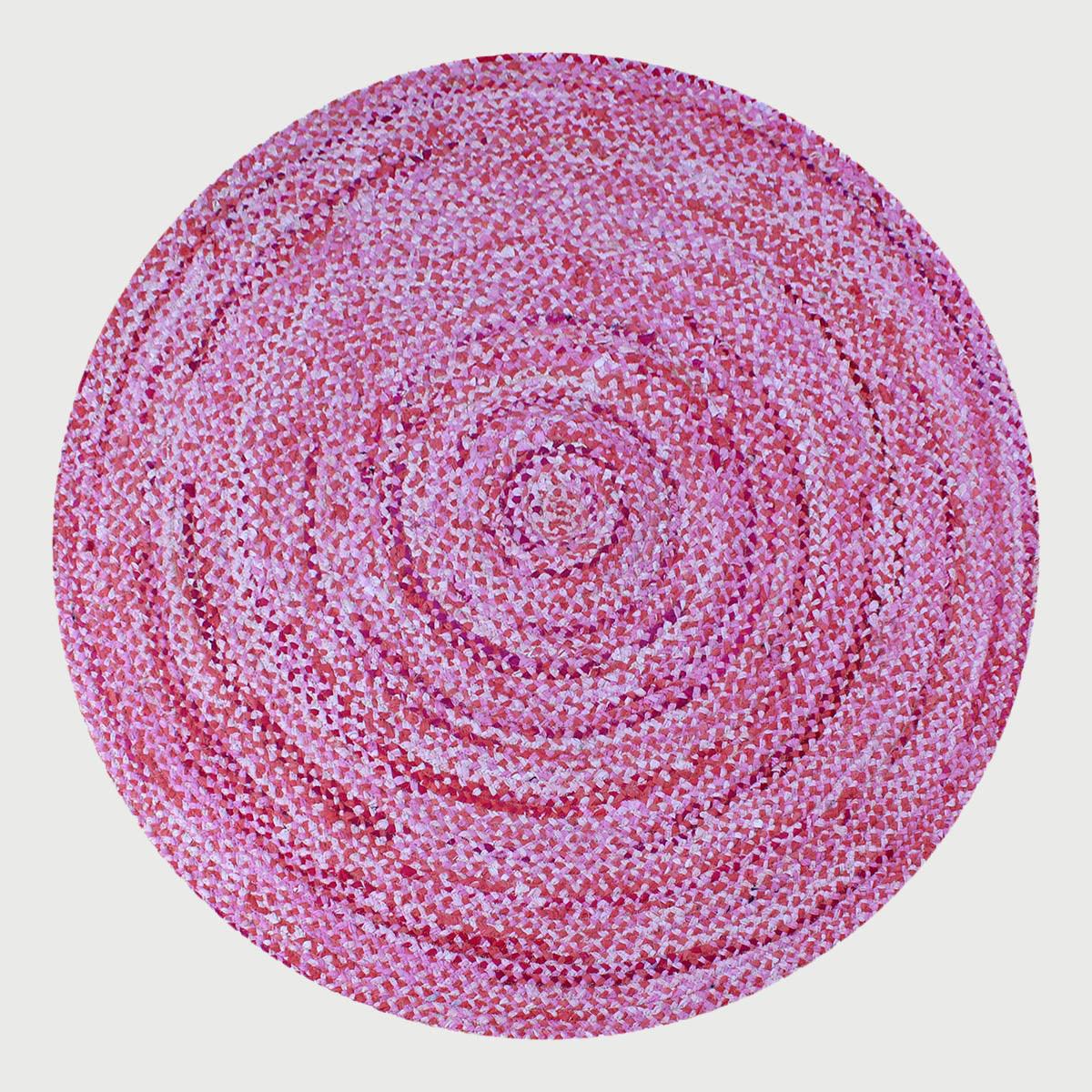 Beautiful Pink Hand Braided Cotton Chindi Home Decor Round Area Rug - Indian Rug Store