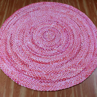 Bellissimo tappeto rotondo in cotone intrecciato a mano rosa Chindi Home Decor