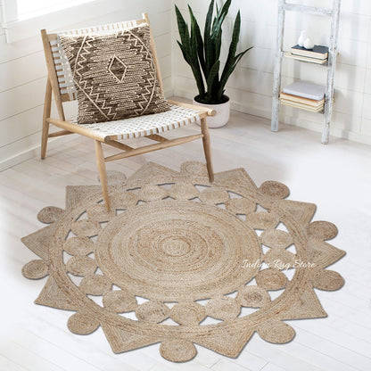 Classic Beige Hand Braided Jute Dining Room Round Area Rug