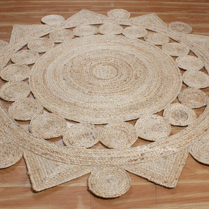 Classic Beige Hand Braided Jute Dining Room Round Area Rug