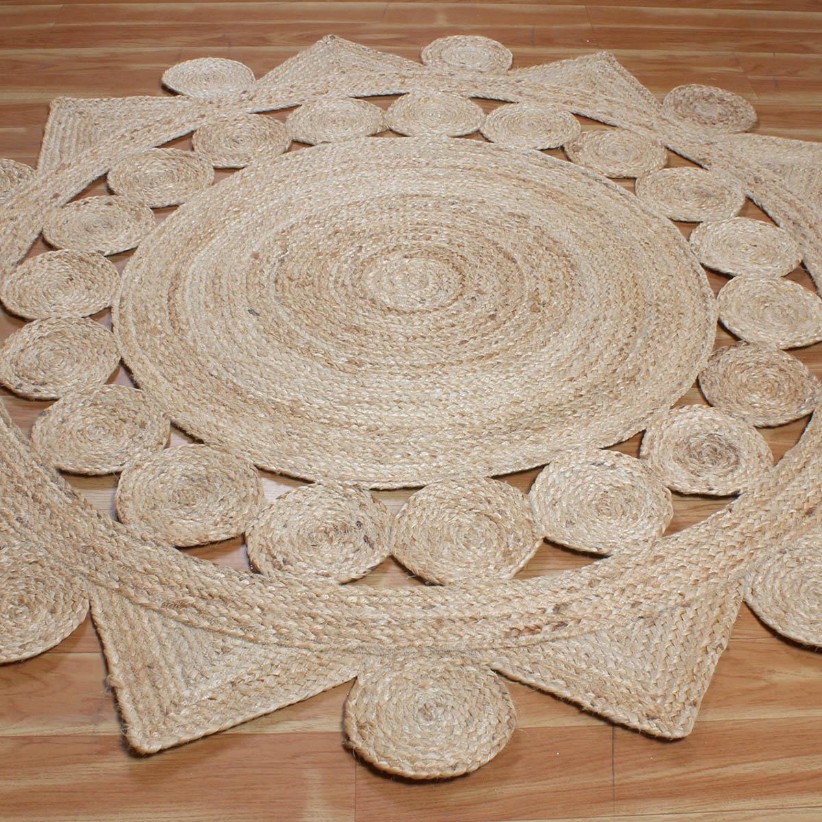 Classic Beige Hand Braided Jute Dining Room Round Area Rug - Indian Rug Store