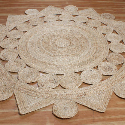 Classic Beige Hand Braided Jute Dining Room Round Area Rug - Indian Rug Store