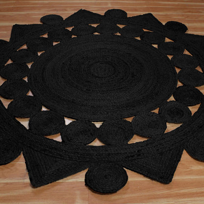 Traditional Hand Braided Black Jute Lake House Round Area Rug - Indian Rug Store