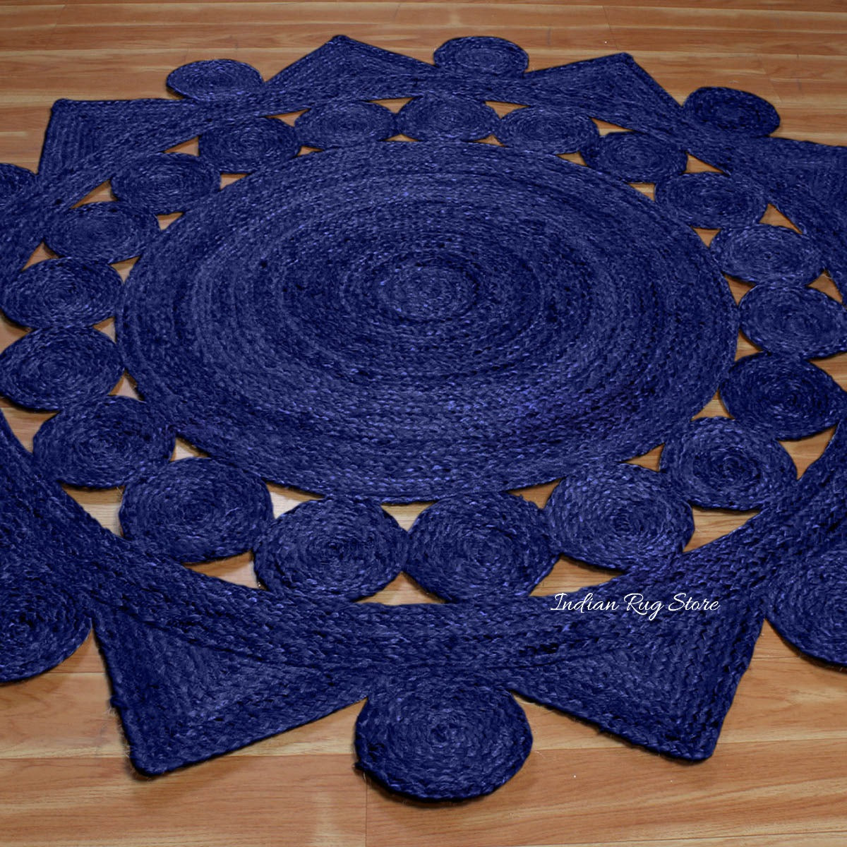 Royal Blue Hand Braided Round Interior Decor Jute Rug