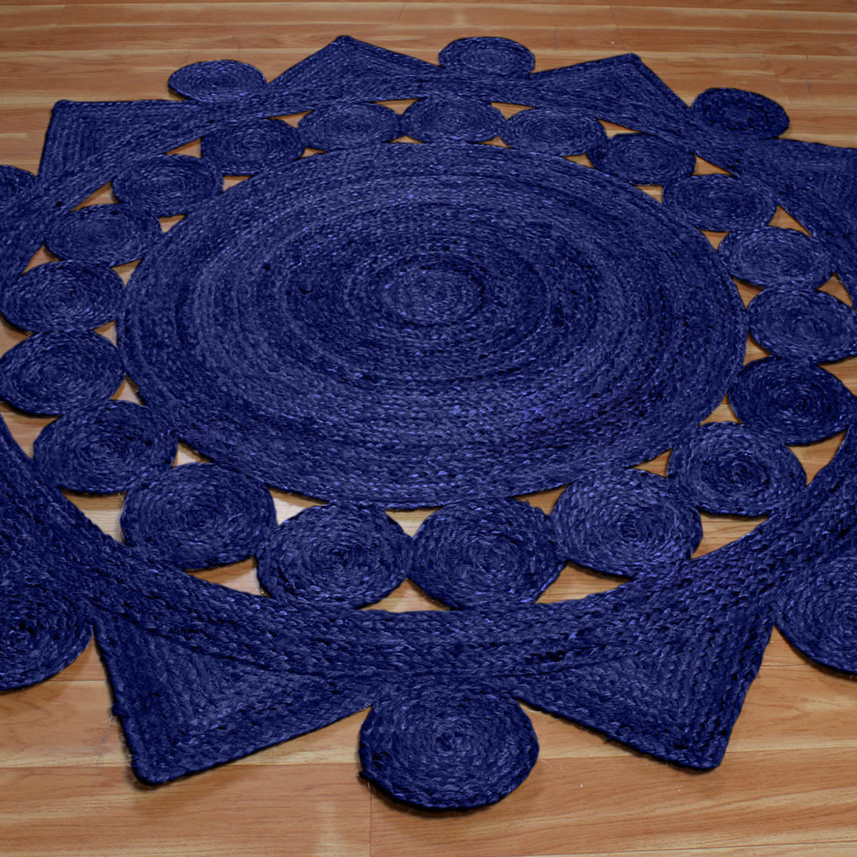 Royal Blue Hand Braided Round Interior Decor Jute Rug - Indian Rug Store