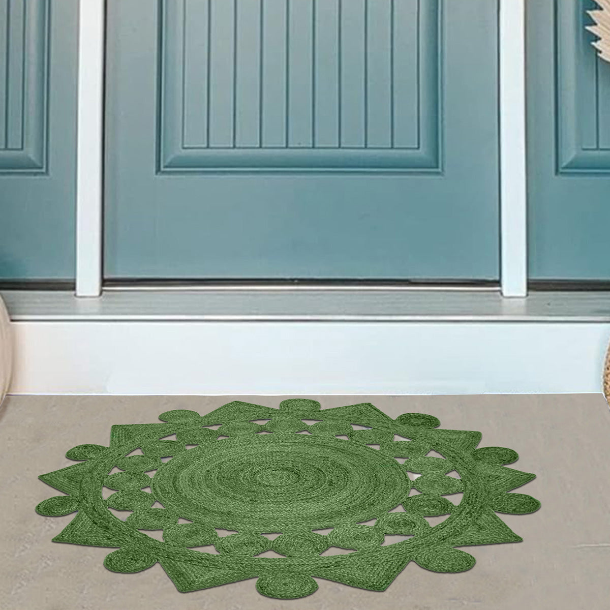 Green Hand Braided Round Interior Decor Jute Rug - Indian Rug Store