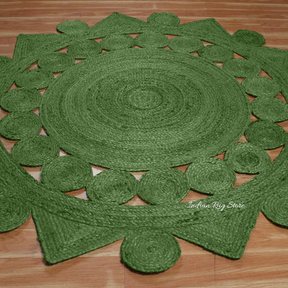 Green Hand Braided Round Interior Decor Jute Rug