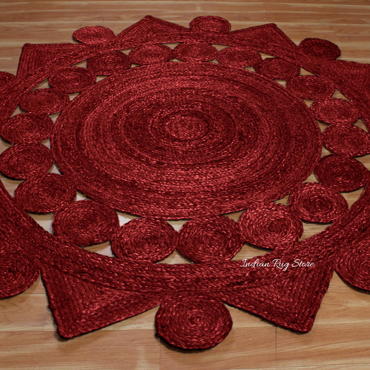 Maroon Hand Braided Round Interior Decor Jute Rug