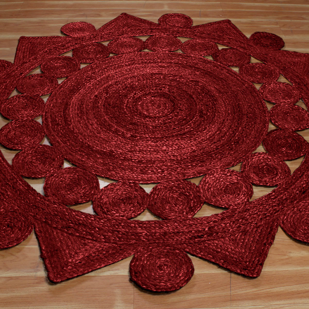 Maroon Hand Braided Round Interior Decor Jute Rug - Indian Rug Store