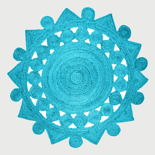 Turquoise Blue Hand Braided Round Interior Decor Jute Rug - Indian Rug Store