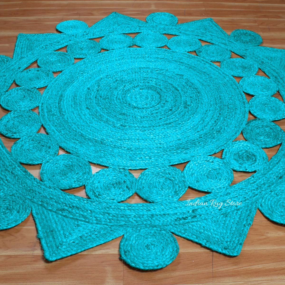 Turquoise Blue Hand Braided Round Interior Decor Jute Rug