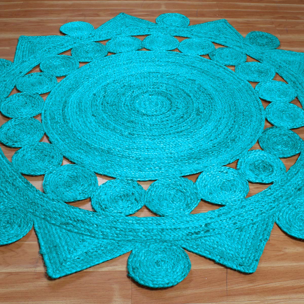 Turquoise Blue Hand Braided Round Interior Decor Jute Rug - Indian Rug Store